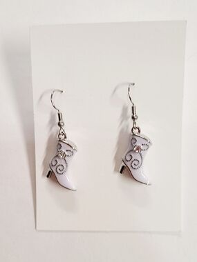 White Western Boot Drop Earrings - Women Jewelry